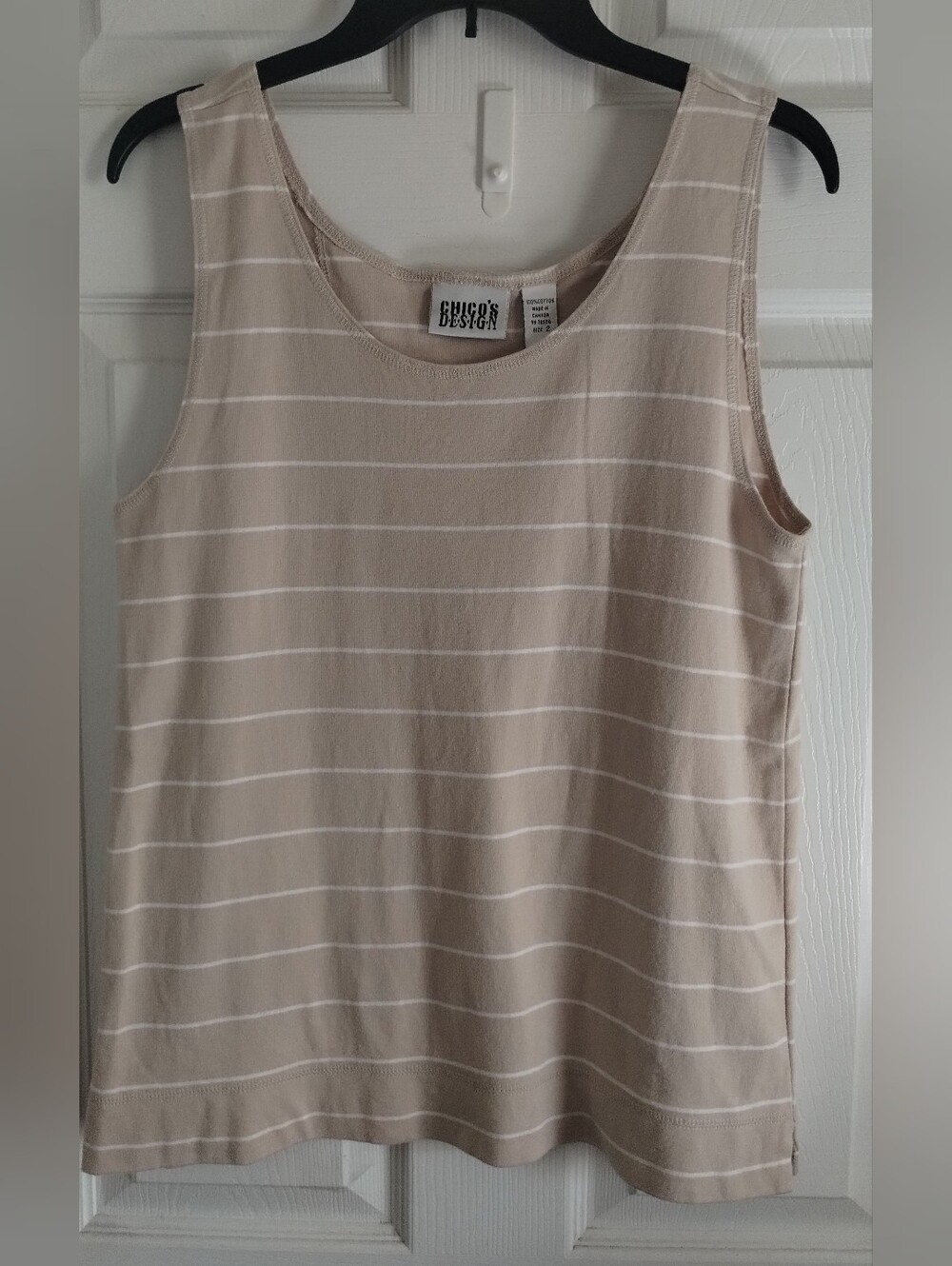 Vintage Chico's Design Beige/White Striped Tank Top